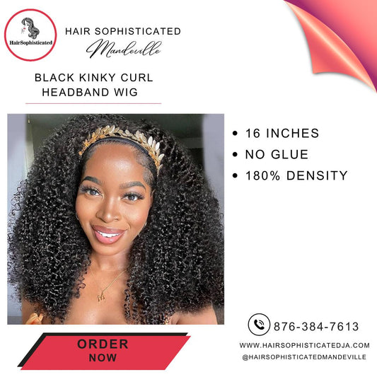 Black kinky curl headband wig