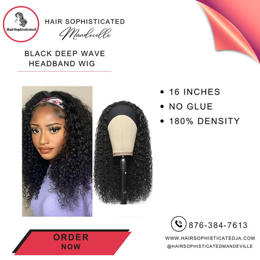 Black deep wave headband wig