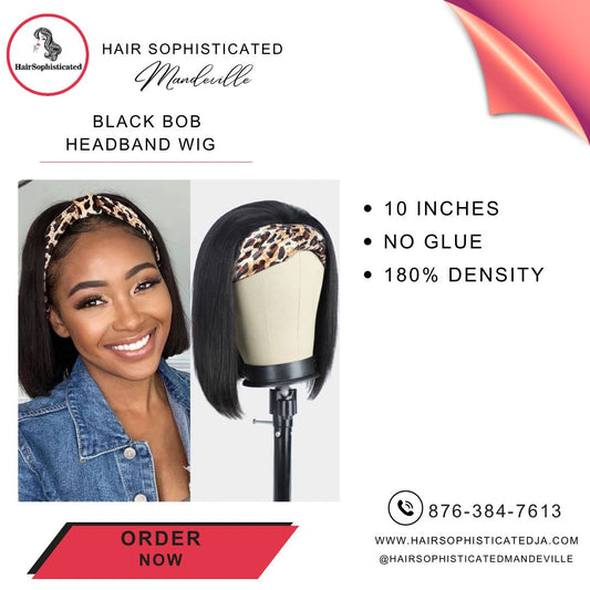 Black bob headband wig