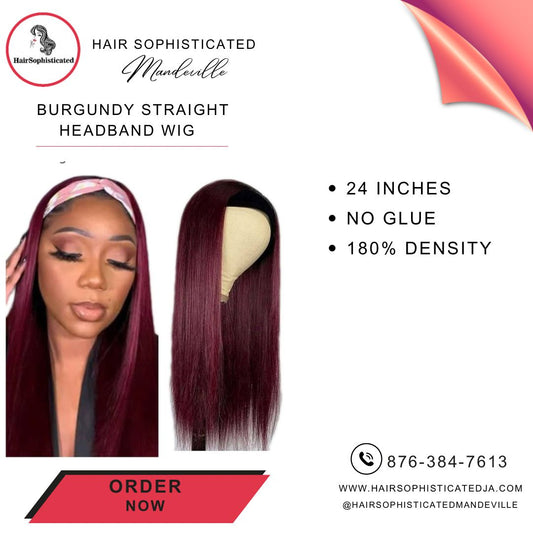 Burgundy straight headband wig