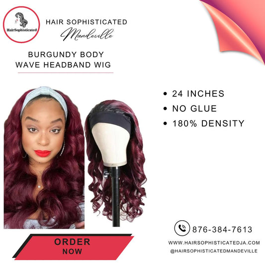 Burgundy body wave headband wig