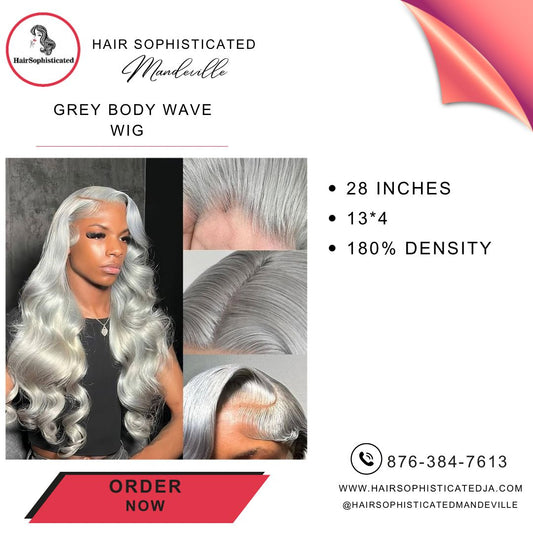 Grey body wave wig