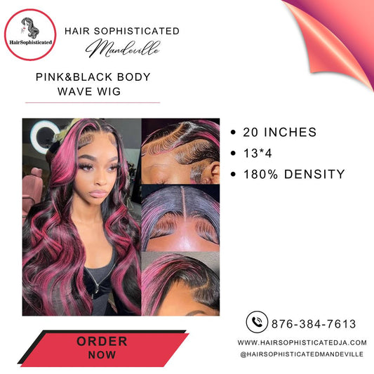 Pink&black body wave wig