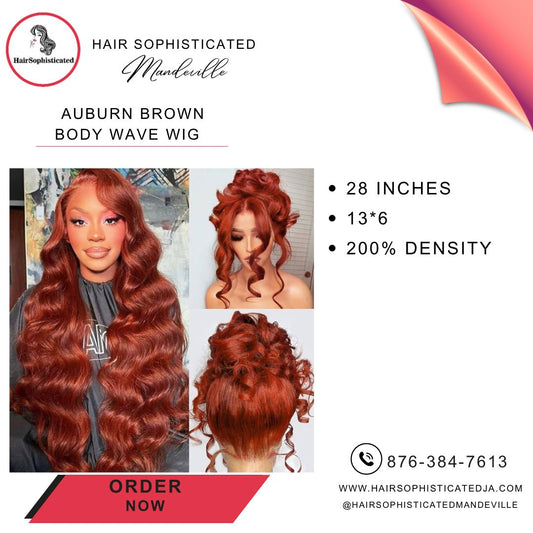 Auburn brown body wave wig