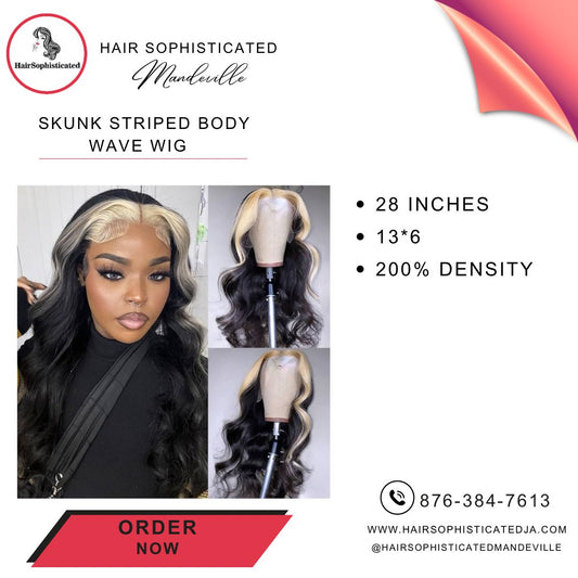 Skunk striped body wave wig