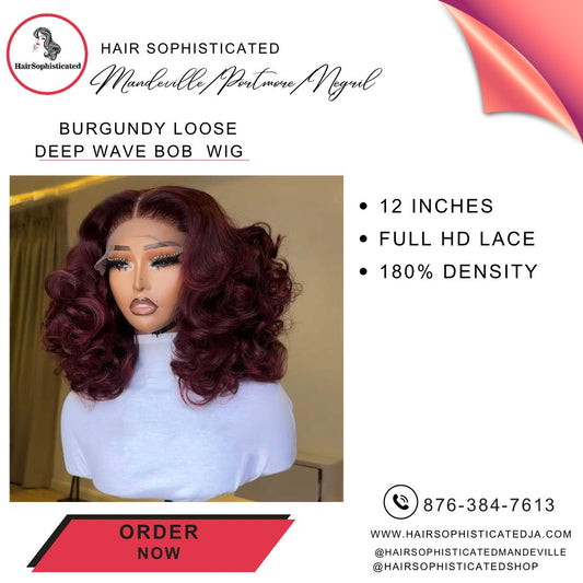 Burgundy loose deep wave bob wig