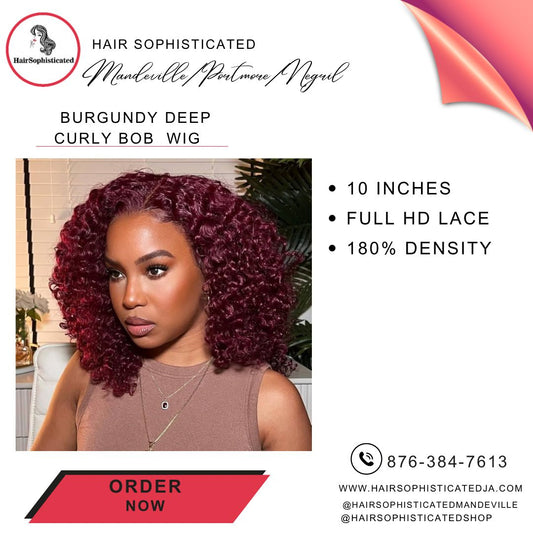 Burgundy deep curly bob wig