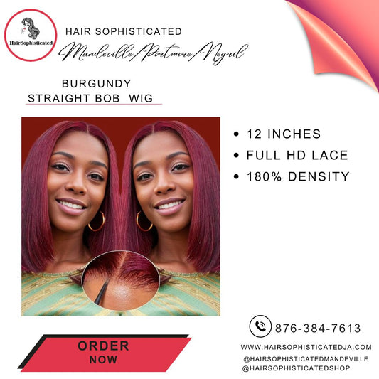 Burgundy straight bob wig