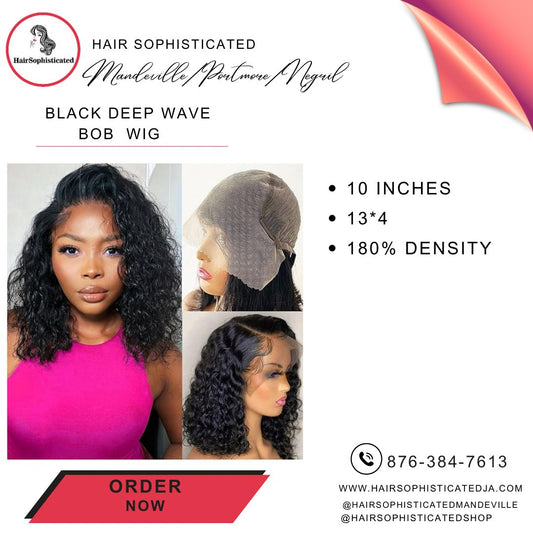Black deep wave bob wig