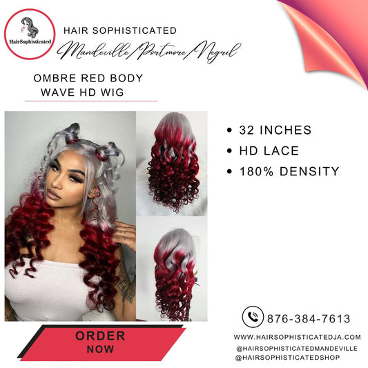 Ombre red body wave HD wig