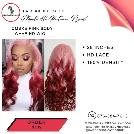 Ombre pink body wave HD wig