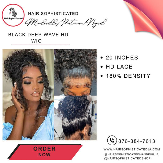 Black deep wave HD wig