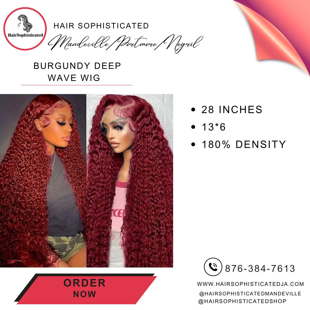 Burgundy deep wave wig