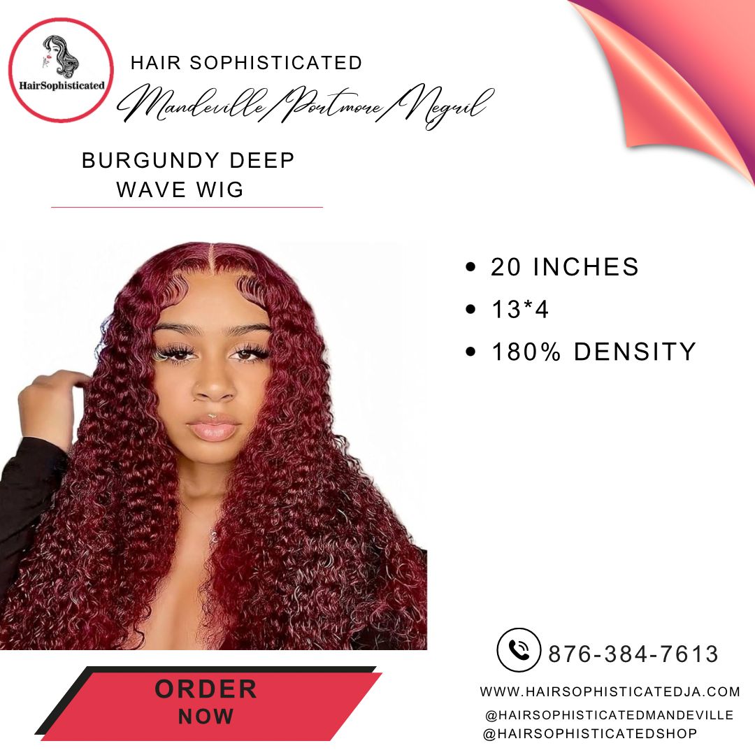 Burgundy deep wave wig
