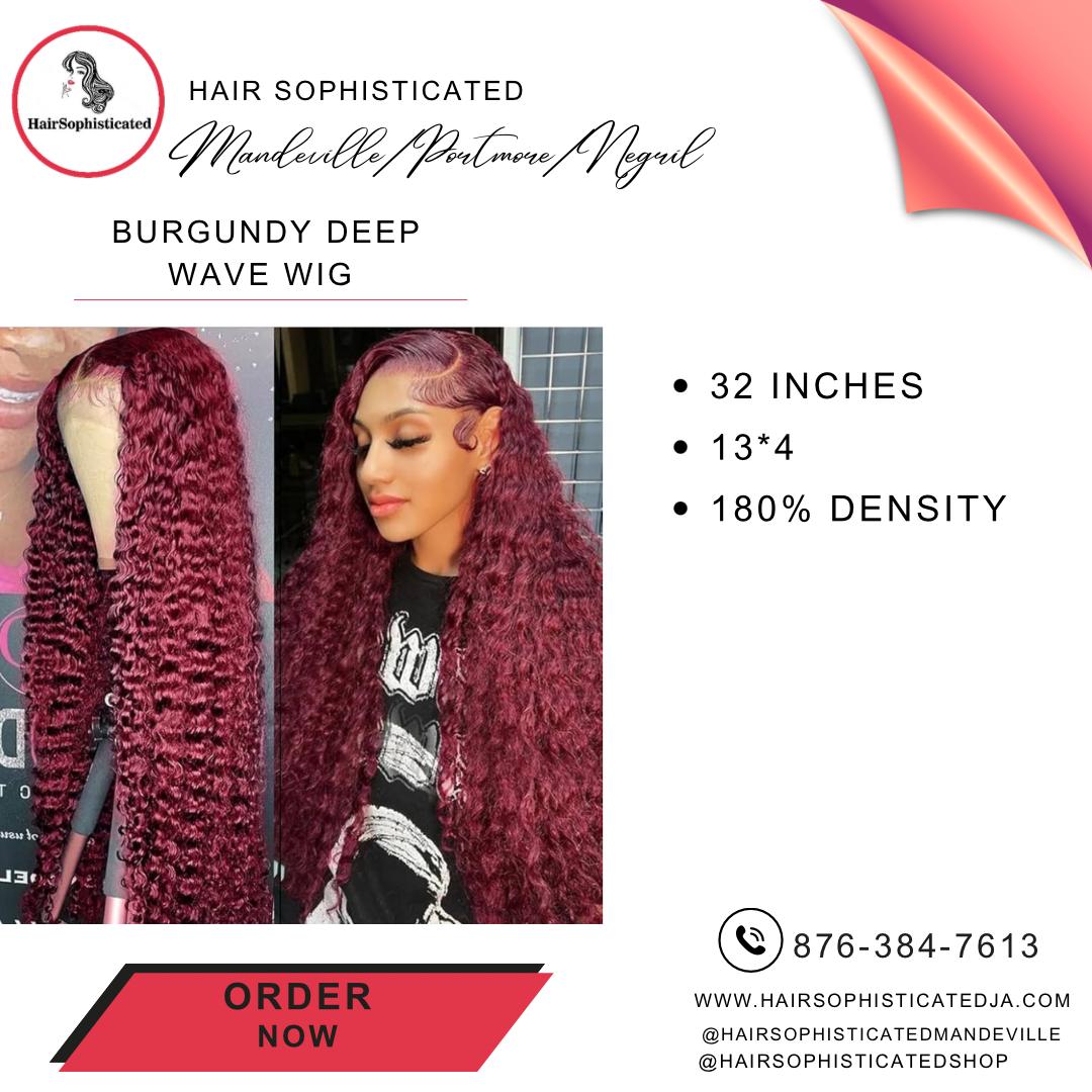 Burgundy deep wave wig