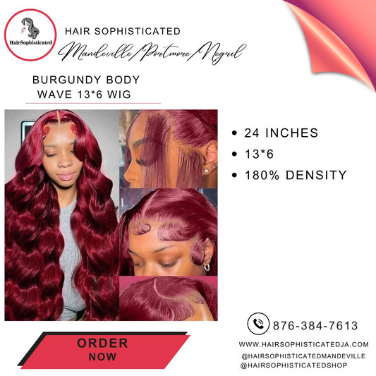 Burgundy body wave 13*6 wig