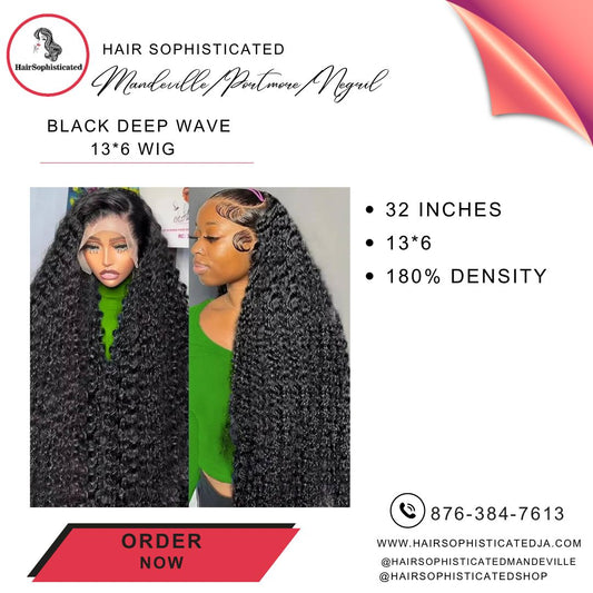 Black deep wave 13*6 wig