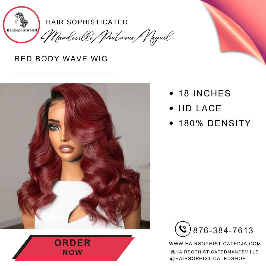 Red body wave wig